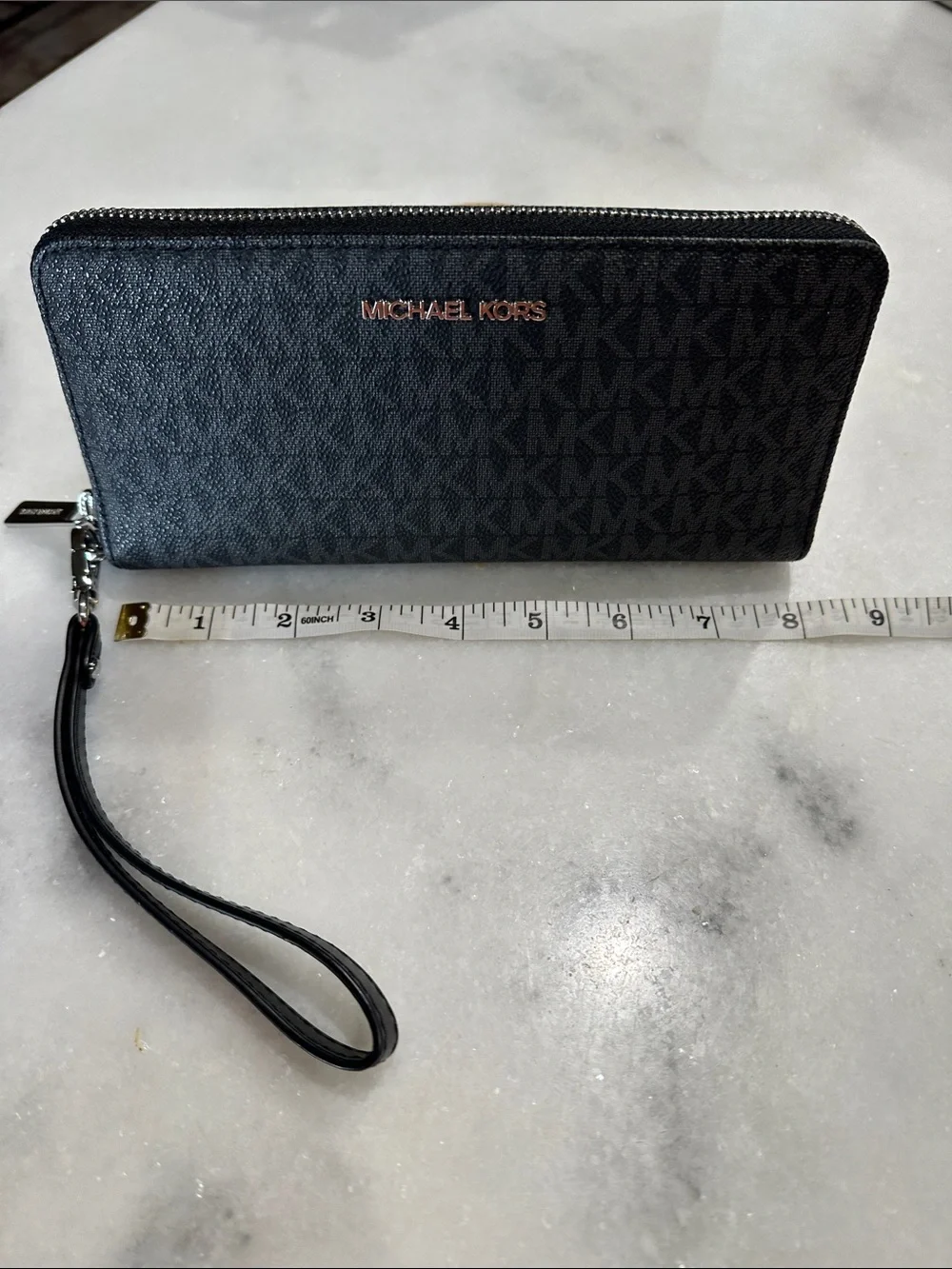 Michael Kors Black MK Logo Zip Wallet Wristlet